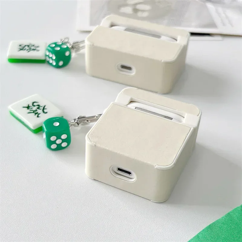 Mahjong Pendant Case for AirPods 4 Airpod 1 2 3 Pro Pro2 Bluetooth Earbuds Charging Box Protective Earphone Case Cover