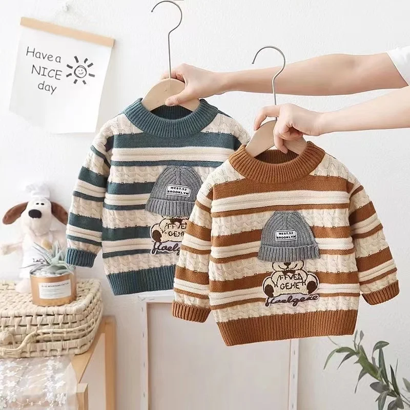 

Boys Woolen Children's Sweater 2024 New Autumn and Winter Cartoon Fashionable Middle School Children's Knitted Thickened Sweater