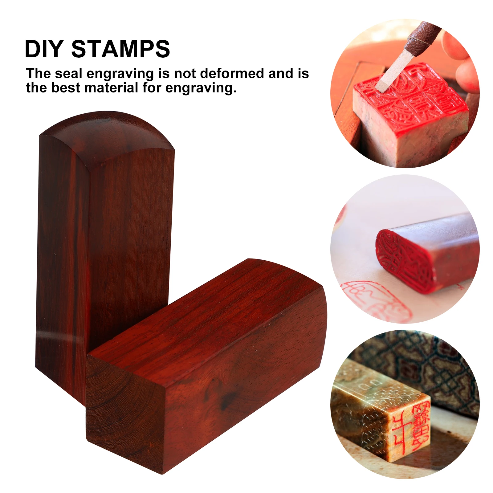 

2Pcs Red Sandalwood Seals Manual Stamps Scrapbooking Crafting High Quality Wood Long Lasting Smooth Grain Good Luster Hard