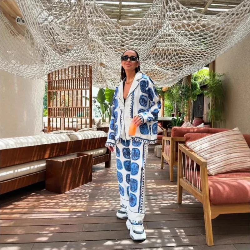 Herfst Nieuwe Lange Mouwen Gedrukt Shirt Broek Pak Voor Vrouwen Losse Eenvoudige Casual Elegante Vrouwelijke Streetwear Broek 2-delige Set