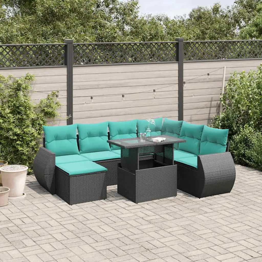 

8 Piece Outdoor Sofa Set with Cushions Black Rattan Furniture Sectional Patio Seating