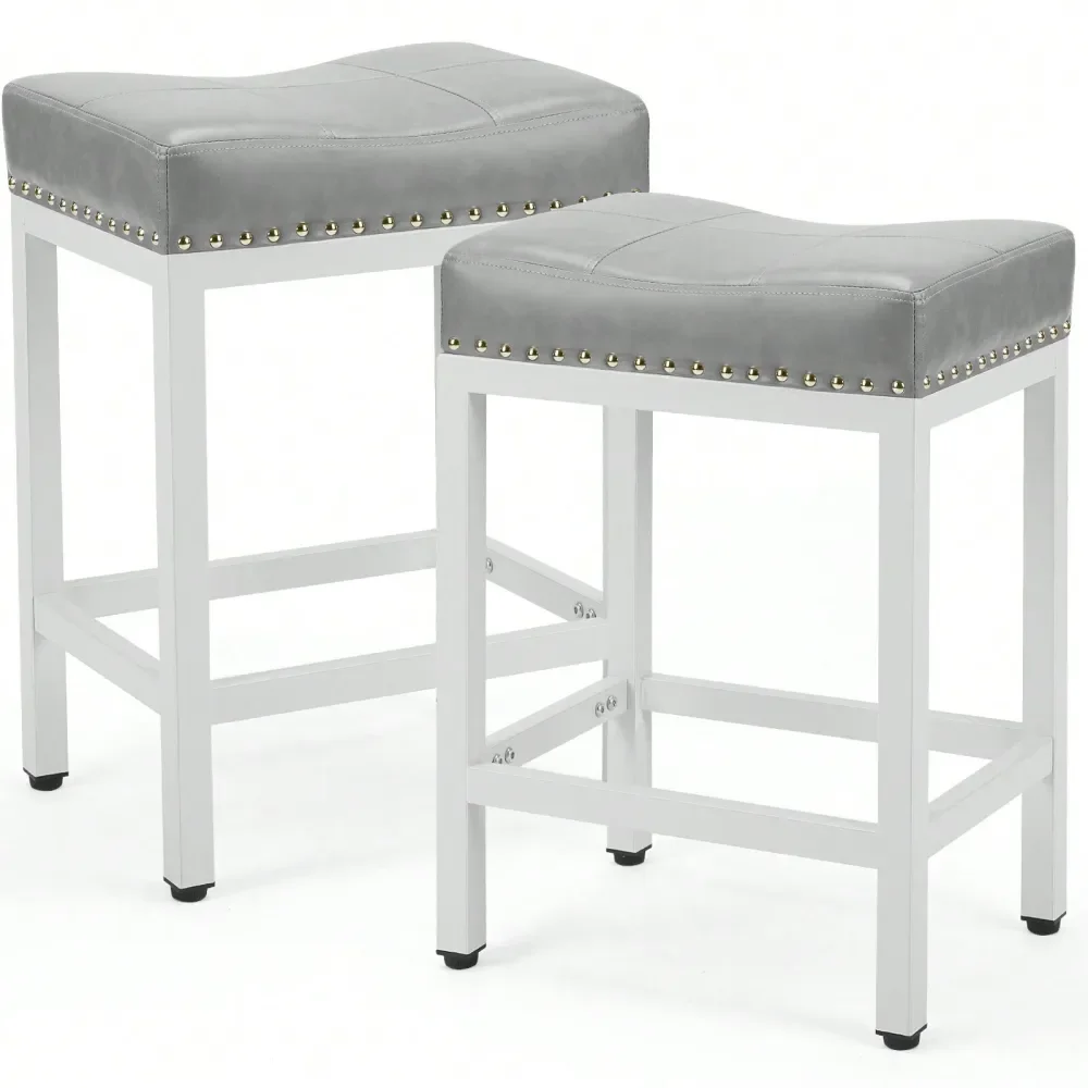

OLIXIS Bar Stools Set Of 2, 24 Inch Counter Height Bar Stools, Upholstered Modern Kitchen Barstools With Metal Base, PU Leather