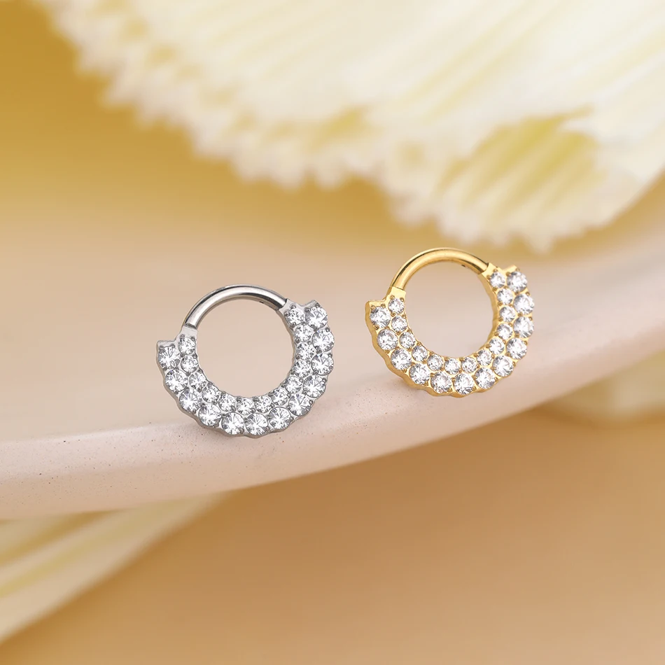 1Pc 티타늄 지르콘 코 링 힌지 Septum Clicker 오픈 코 링 패션 레이디 피어싱 여성 라운드 귀걸이 바디 쥬얼리