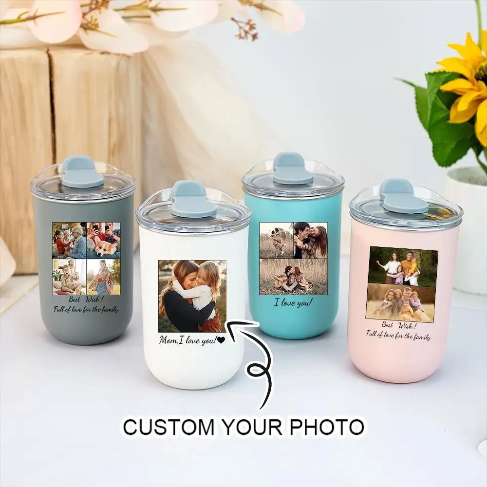 Personalized Photo Tumbler Custom Family Image Text Date Insulated Cup Mom I Love You Mother's Day Keepsake Gift.