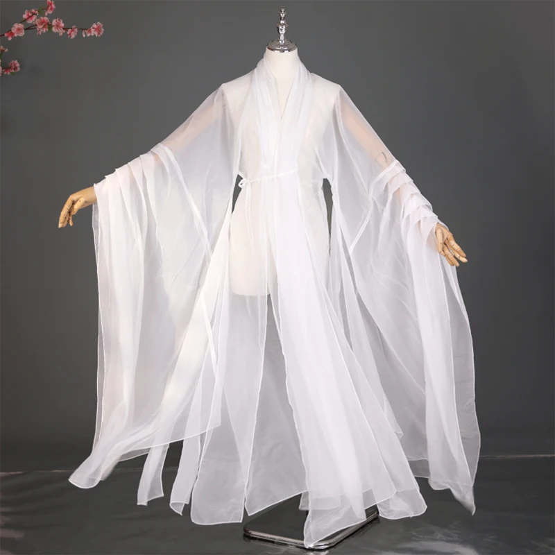 1pc Chinese Style Hanfu Chiffon Cloak Cardigan Cosplay Stage Hanfu Ancient Wide Sleeved Outer Coat Classical Folk Dance Costume