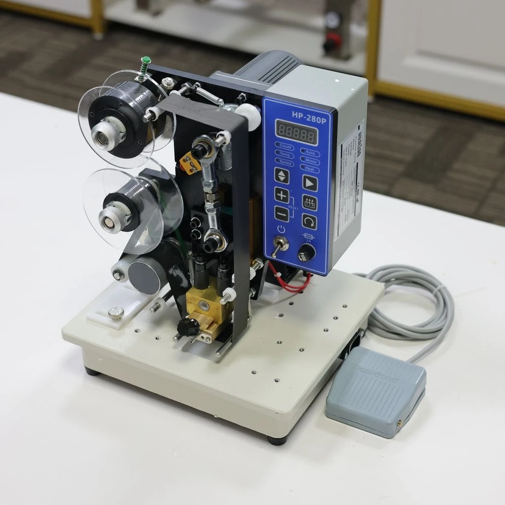 آلة ترميز الشريط شبه الأوتوماتيكية HP-280P - طابعة التاريخ للأكياس والأكياس البلاستيكية (0-165 مرة/دقيقة، شريط 35 مم)