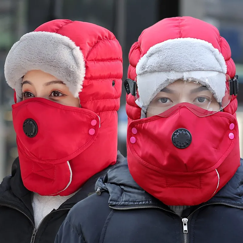 K-STAR Female Winter Hat Riding Electric Lei Feng's Hat Man With Thick Warm Wind Protective Glasses Full Face Cotton Padded Cap