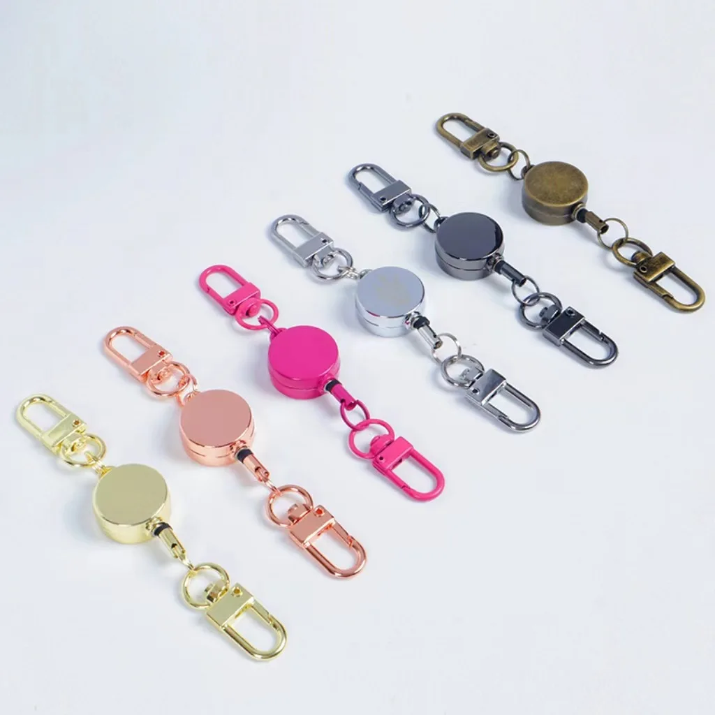 Retractable Badge Key Holder Holder Badge Reel Anti-theft Metal Easy-to-pull Buckle Rope Elastic Keychain Key Ring Accessories