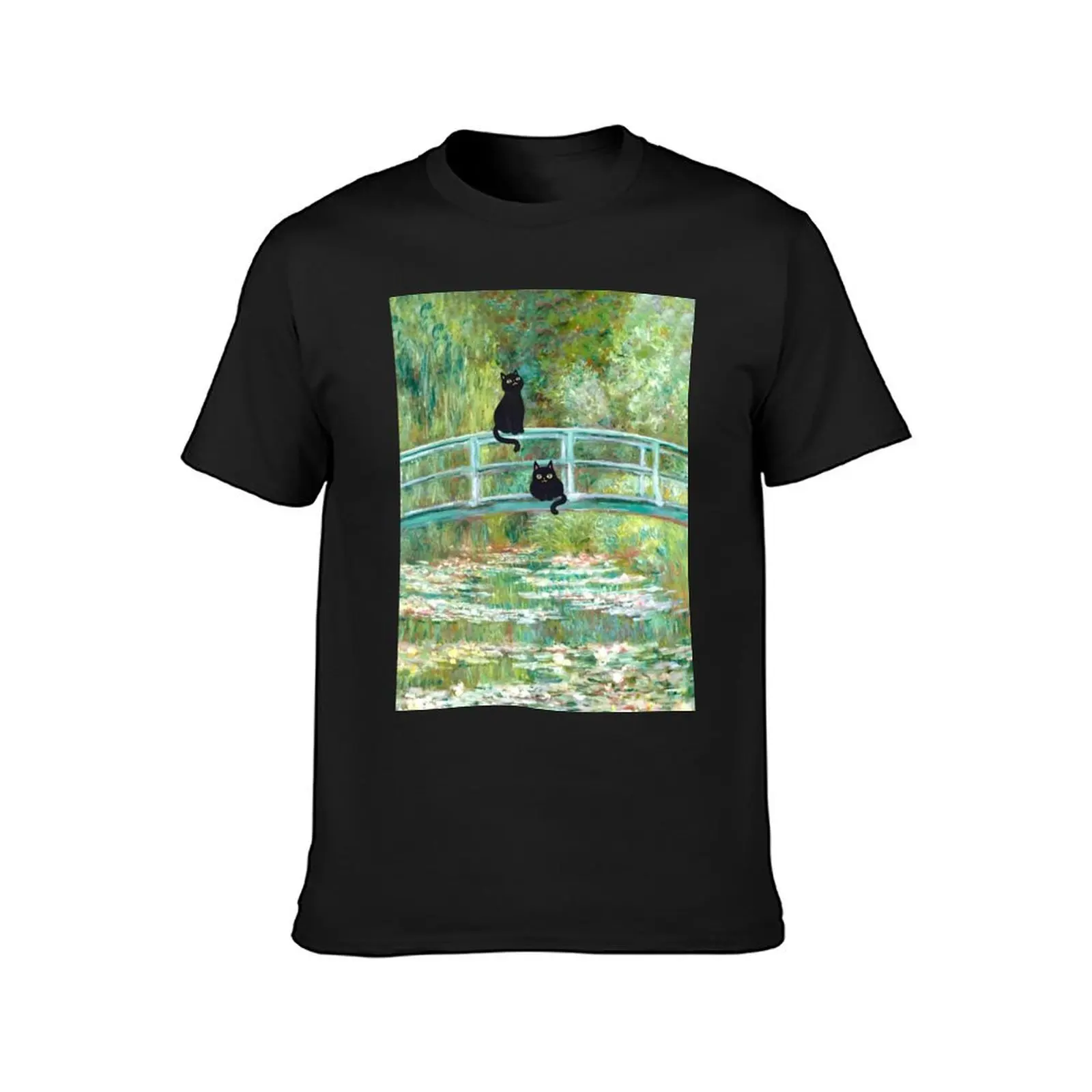 Monet's The Water Lily Pond Bridge with the Cats T-Shirt korean fashion tops quick-drying Men's cotton t-shirt