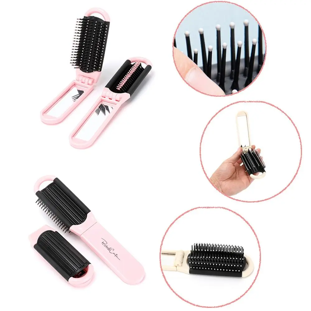 Compact Hair Brush Travel Hair Brush New Hair Styling Tools with Mirror Massage Comb Pocket Size Brush Women