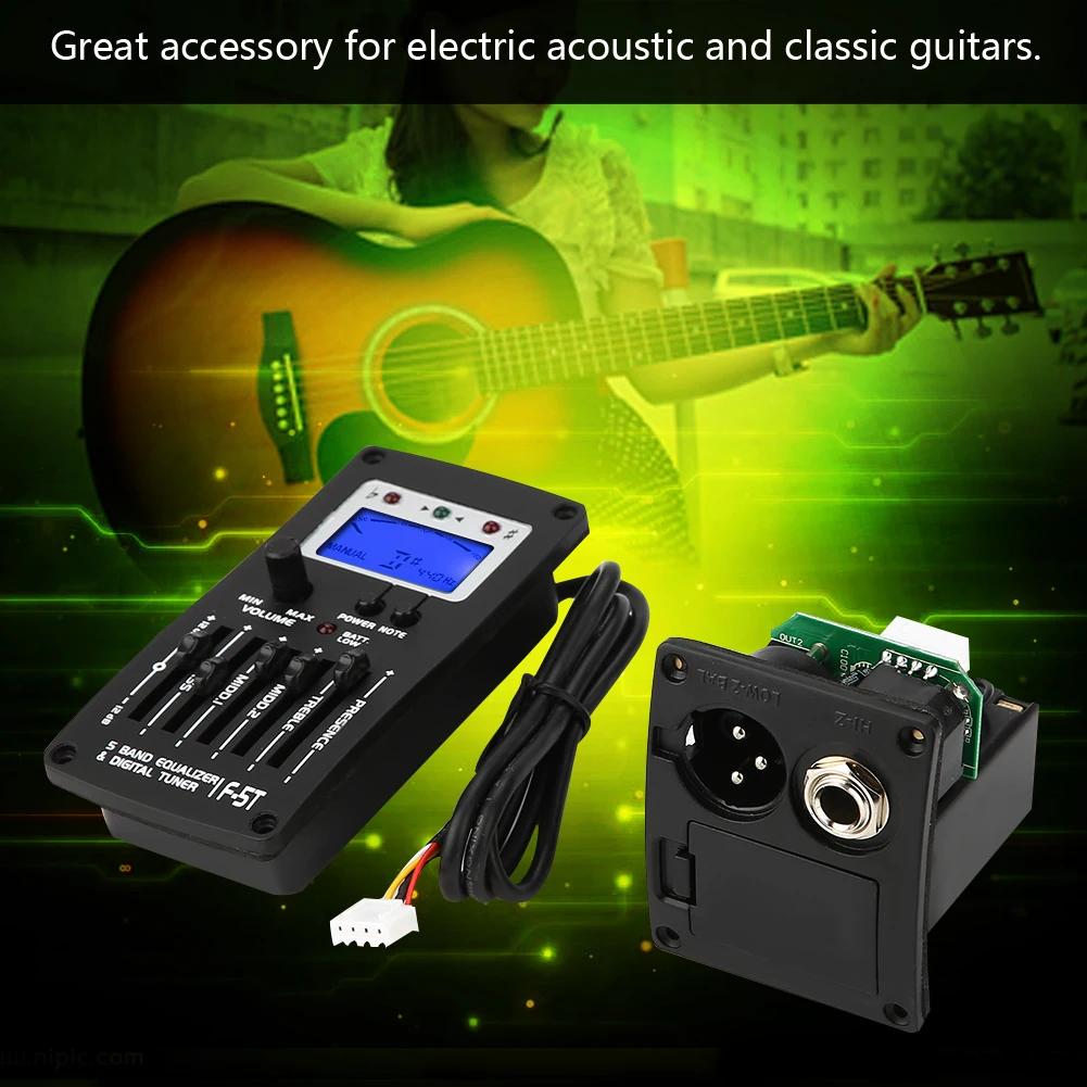 F-5T 5Band Equalizer Digital Tuner Pickup For Electric Acoustic Classic Guitar