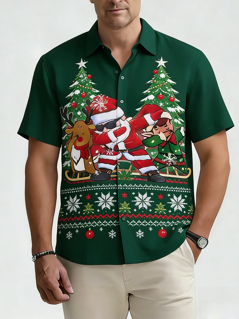 Męska nowa koszula lniana z krótkim rękawem, świąteczna, zabawna, z nadrukiem 3D, biała koszula hawajska, codzienna koszula na imprezy świąteczne i na zewnątrz dla mężczyzn.