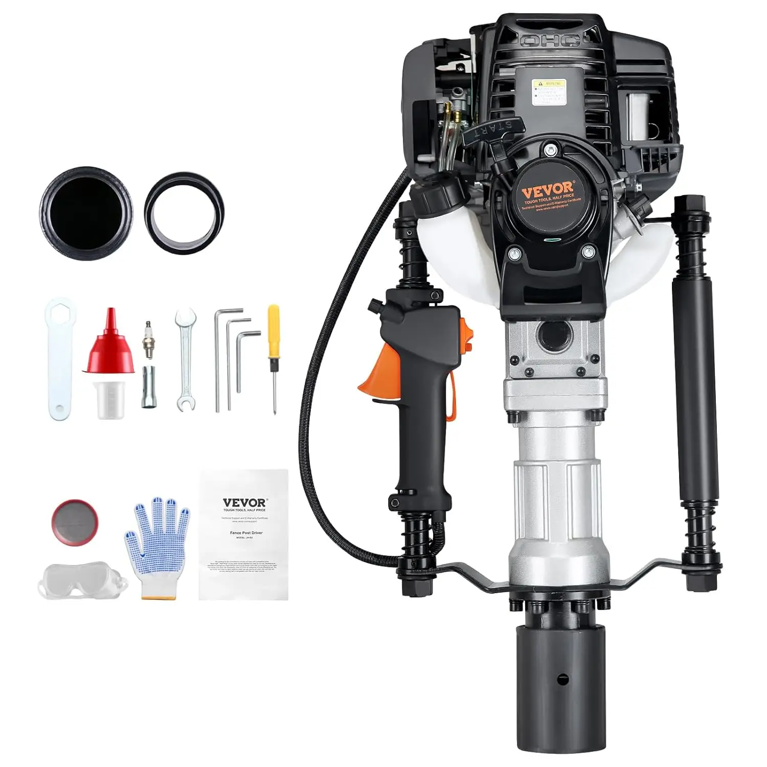 37.77cc Gas-Powered T Post Driver, 4-Stroke Engine Fence Piling Pounder, with 2 Post Driving Head(55/70, Customized