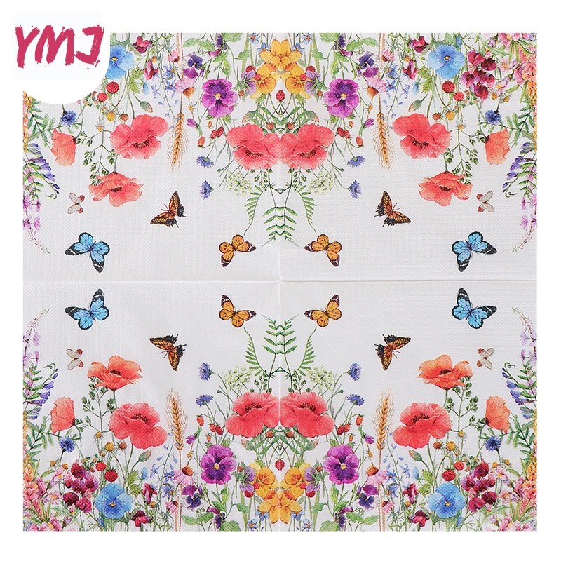 Pure Wood Pulp Paper Impresso Guardanapos, Floral Colorido, Placemats, Restaurante, Hotel, Festa, Novo, 33cm, 20 Unidades por Pacote