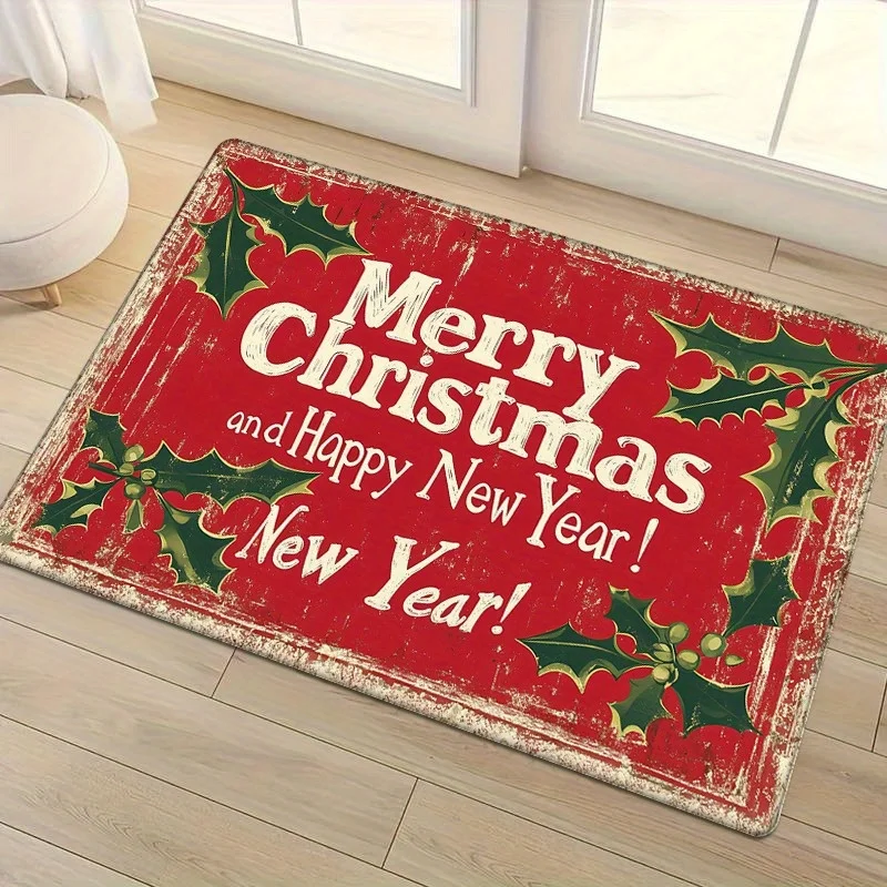 VIKAMA Christmas New Year Festive Doormat Non Slip Wear Resistant Water Absorbent Entrance Mat Home Decor