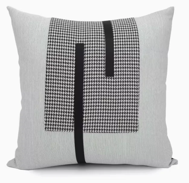 luxury sofa cushioni cover grey and black color patchwork throw pillow case houndstooth lumbar pillow cover