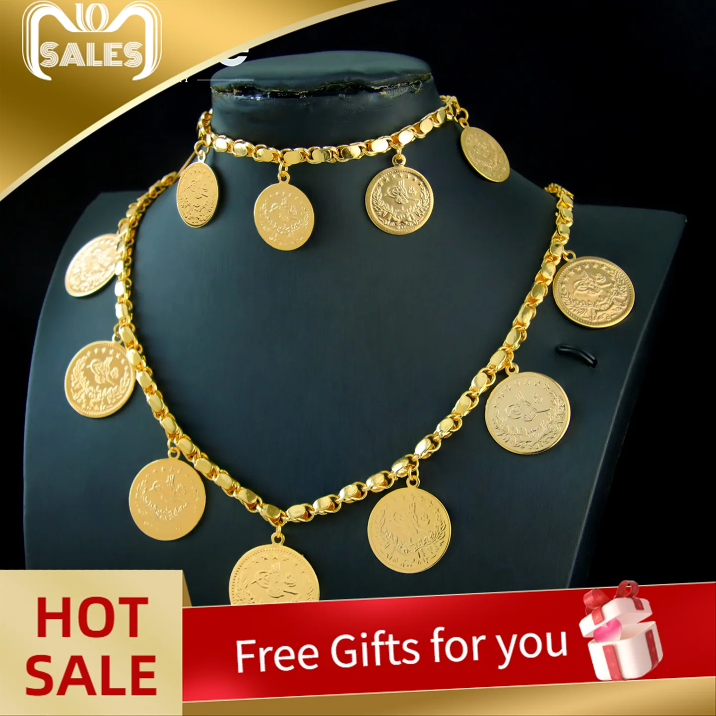 

Nigeria Wedding Jewelry Set 21k Gold Plated Turkish Coins Charm Necklace Bracelet Kurdish Muslim Women Bridal Wedding Jewelrys