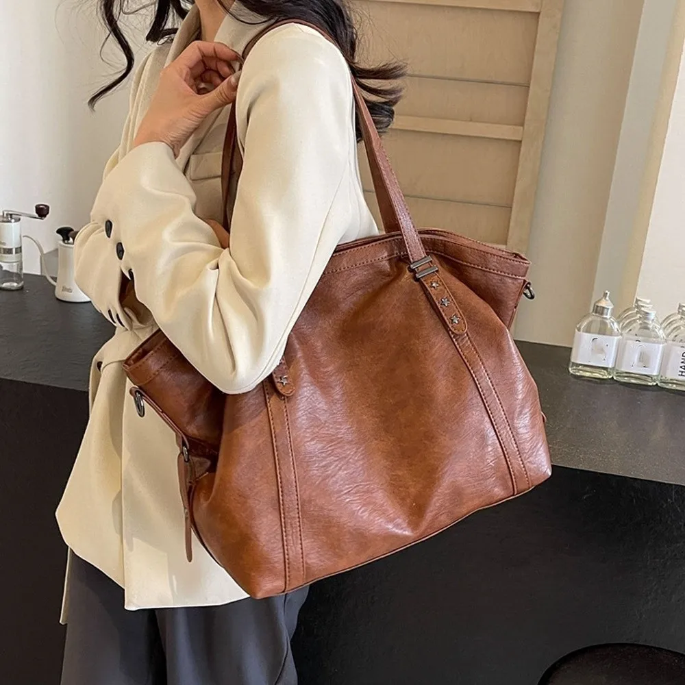 

New PU Leather Handbag Large Capacity Casual Tote Bag Multifunctional Shoulder Bag Women