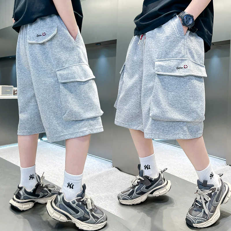 Big Boys Summer Capris Shorts Cotton Kids Adult Casual Solid Sport Short Pants For Teenage Child 7 8 9 10 12 13 14 15 16 Years