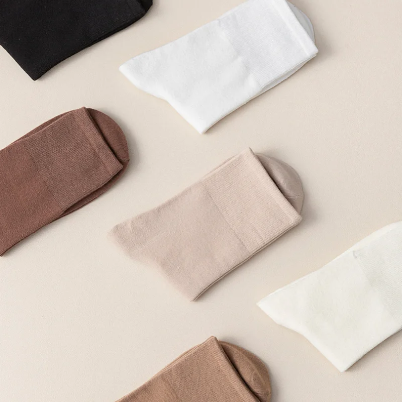 1/3/5 Pairs Cotton Socks Women Seamless Soft Crew Socks Medium Tube Long Loose Casual Solid Color Anti-Pilling Breathable