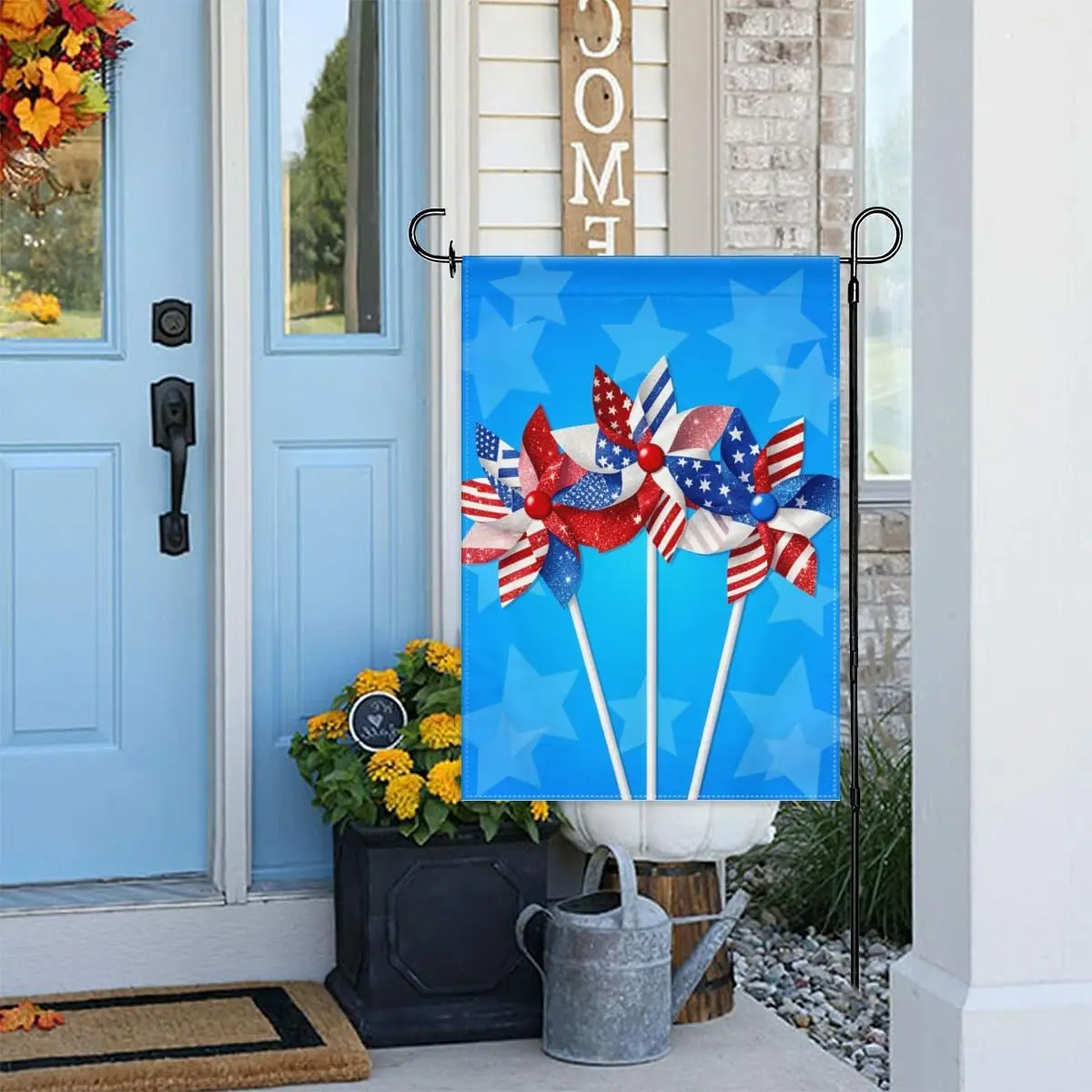 Patriotic Pinwheel Garden Flag Double Sided Burlap, Glittering Wind Spinner for 4th of July & Memorial Day Porch & P kkz