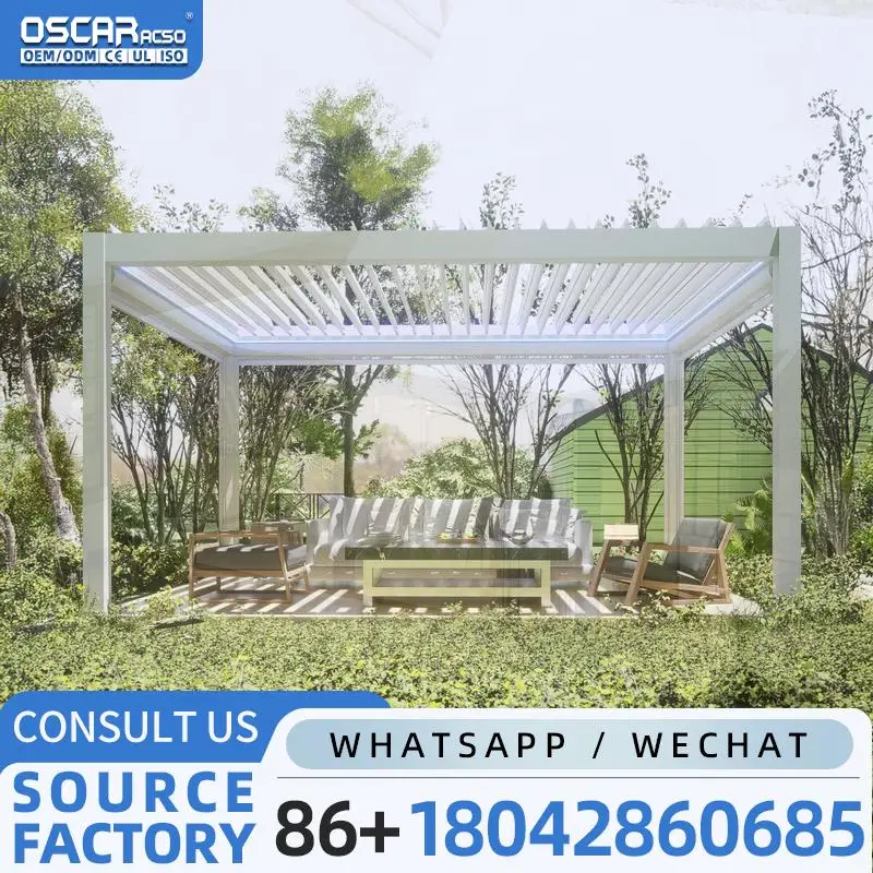 

4m X 4m Luxury Terrace Garden Patio Cover Canopy Louver Roof Aluminum Pergola for Outdoor Party Backyard Relax Poolside Gatherin