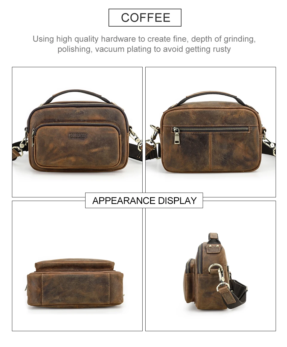 CONTACT'S Sling-Umhängetaschen aus echtem Leder für Herren, Vintage-Umhängetasche, Umhängetasche für Herren, Reisetasche für 8,3 Zoll iPad Mini – Detail 12