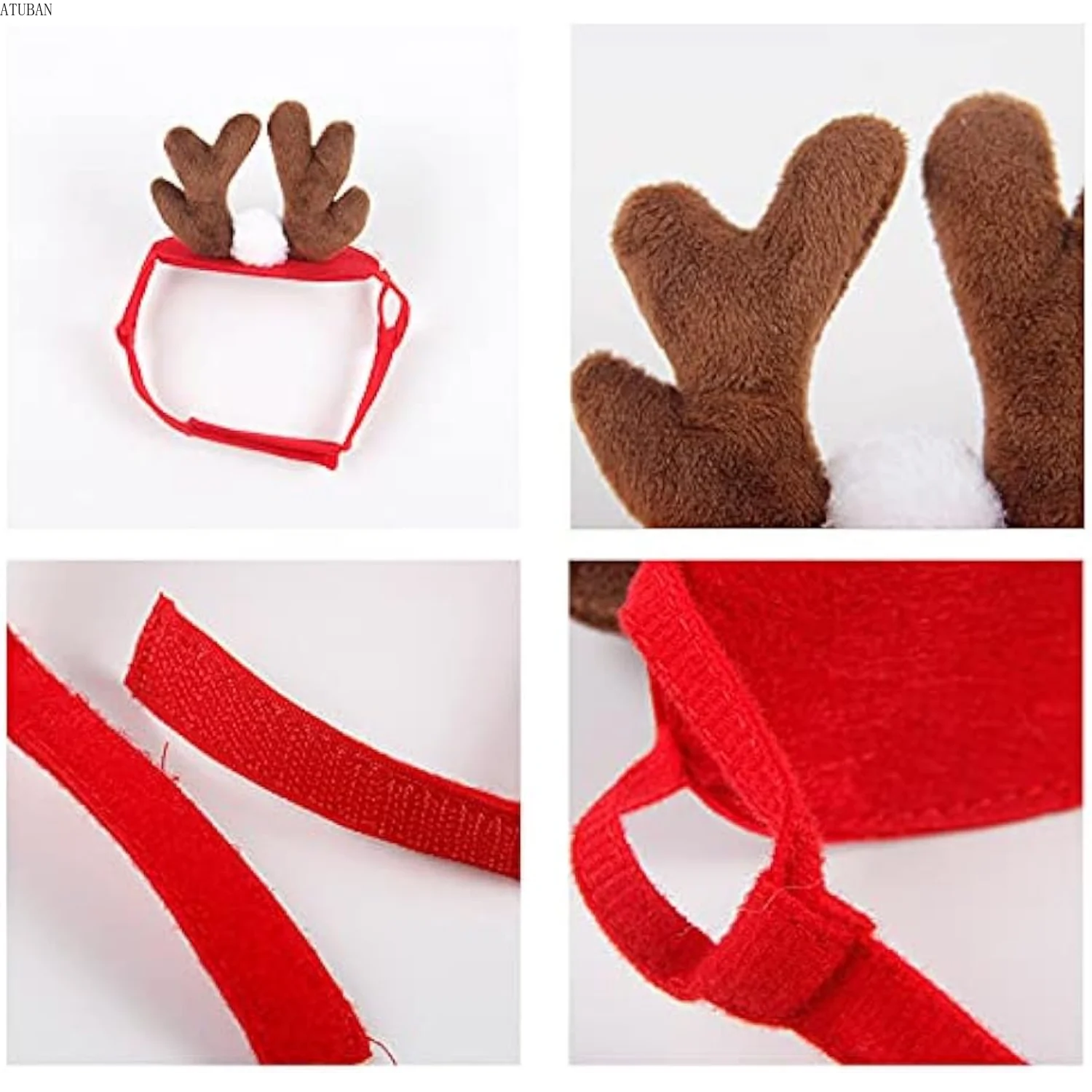 ATUBAN  Small Dog Costume Christmas , Cat Santa Pet Christmas Reindeer Antlers with Scarf for Cat, Small Dog puppy accessories