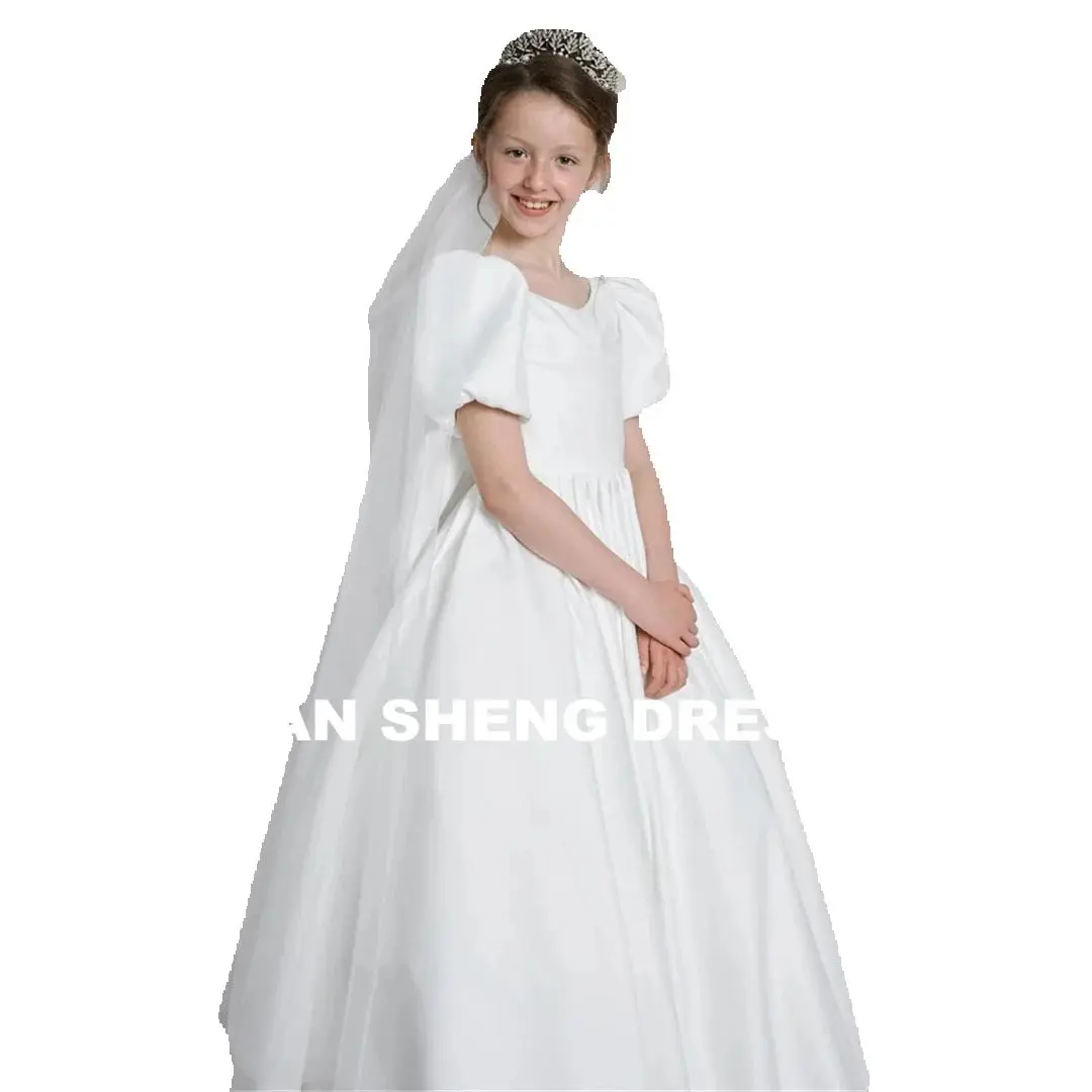 تخصيص الكلاسيكية أسلوب بسيط قصيرة الأكمام س الرقبة طويلة فستان التواصل الأول الطابق طول الطية ألف خط زهرة فتاة ثوب