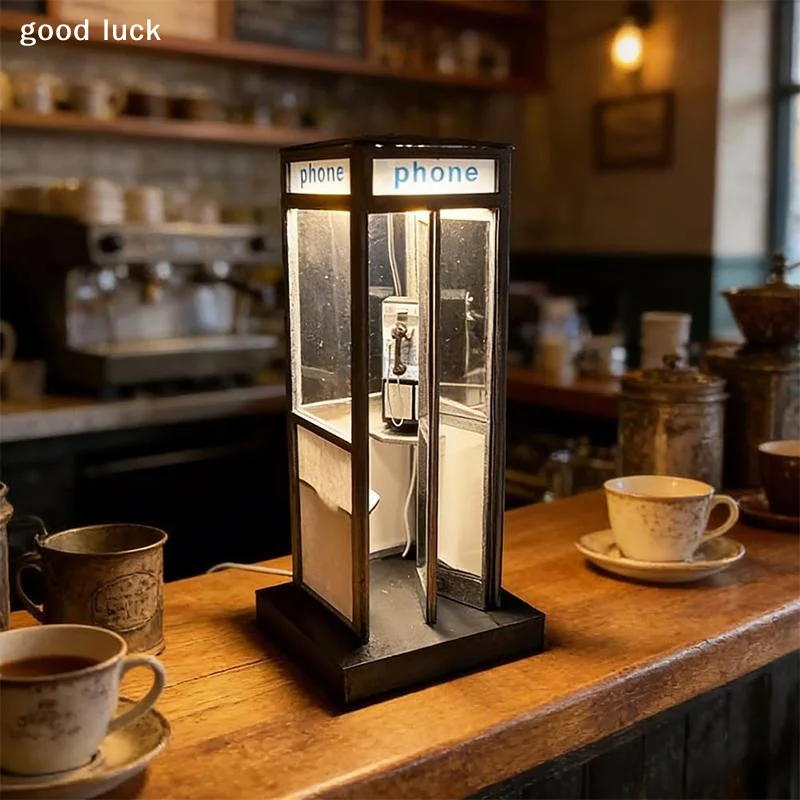 Retro Vintage Tall Phonebooth Lamp, Classic Telephone Booth Table Lamp With Warm LED Light, Phone Box Decorative Night Light view 4