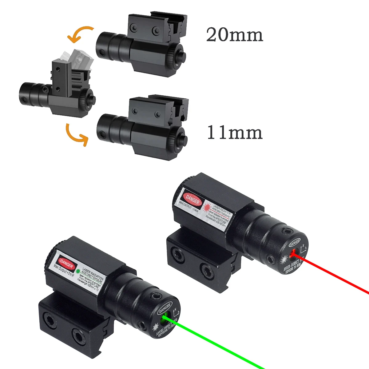 Dulréglable-Viseur laser à point rouge et vert pour fusil de chasse, accessoires de odorAirsoft, montage sur rail, entre 11mm et 20mm