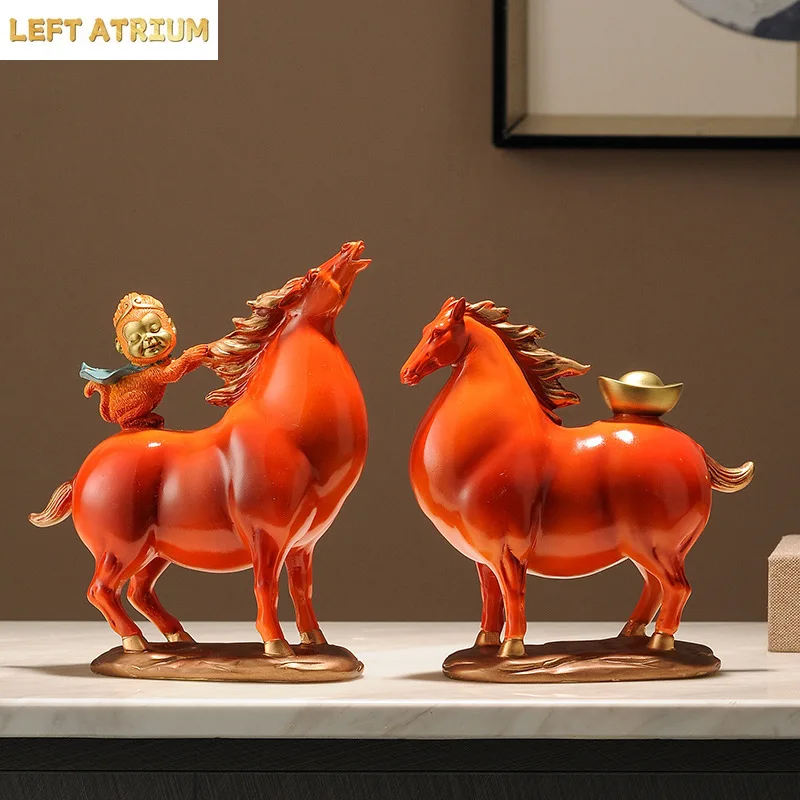 Cartoon Horse Sculpture Decoration Resin Figurine Animal Figurine Horse Statue 2-piece Set Office Display Model Handicrafts Gift