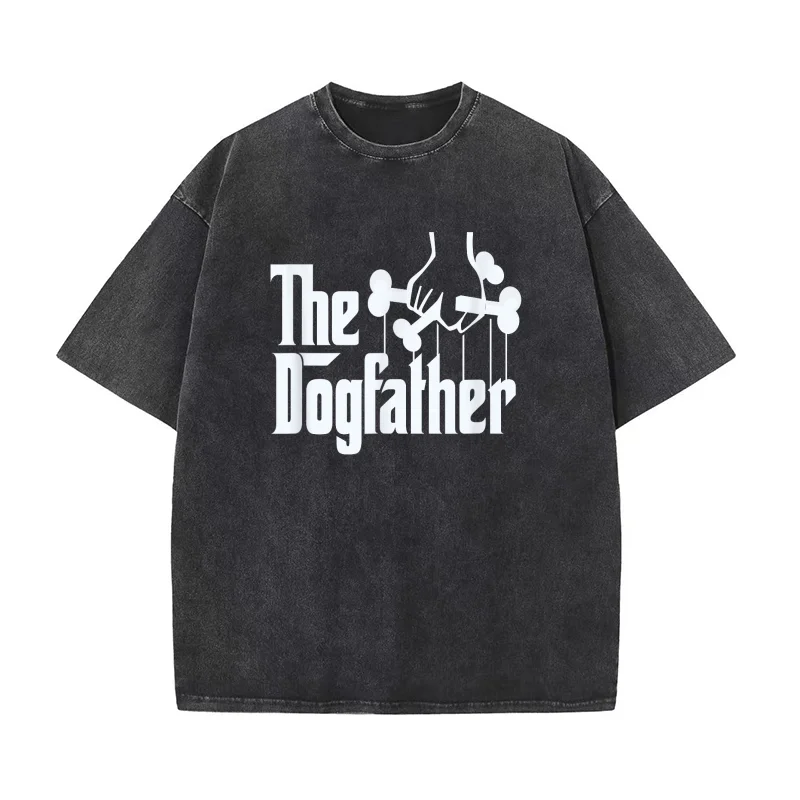 

The Dogfather Dog Dad Fathers Day Gift Dog Lover Pure Cotton Men's T-shirt Oversized Art Graphic Clothing Printed