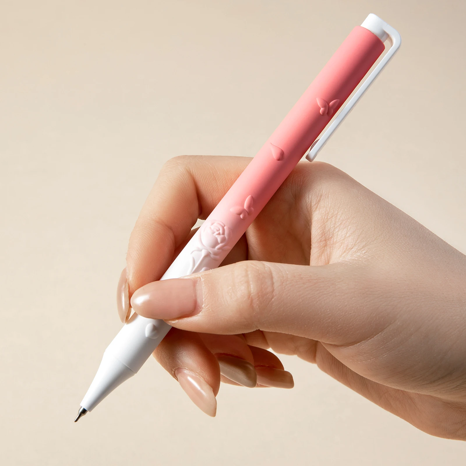 4PCS Gradient Flower Blossoms Pens Embossed Butterfly Floral Pattern 0.5mm Fine Tip Black Ink for School Office & Stationery