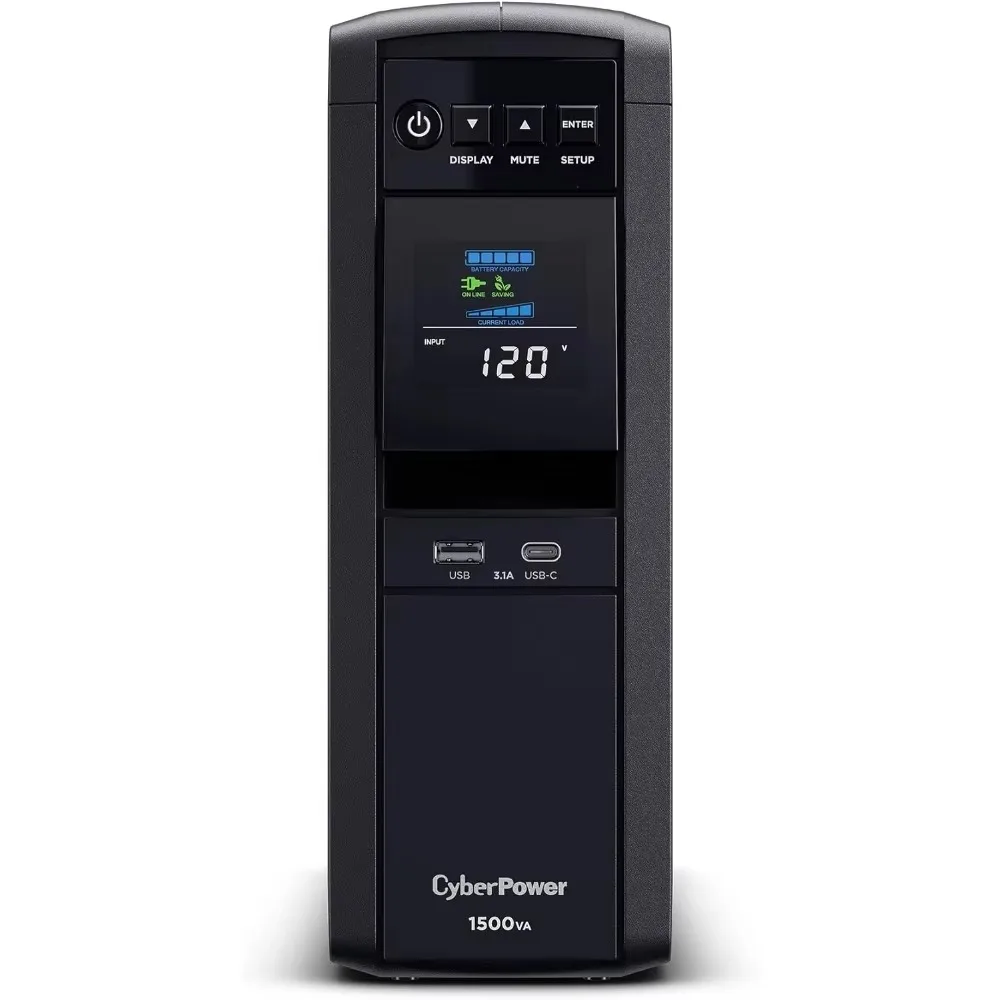 PFC Sinewave UPS System 1500VA/1000W 12 Outlets AVR Mini Tower Black AUTOMATIC VOLTAGE REGULATION