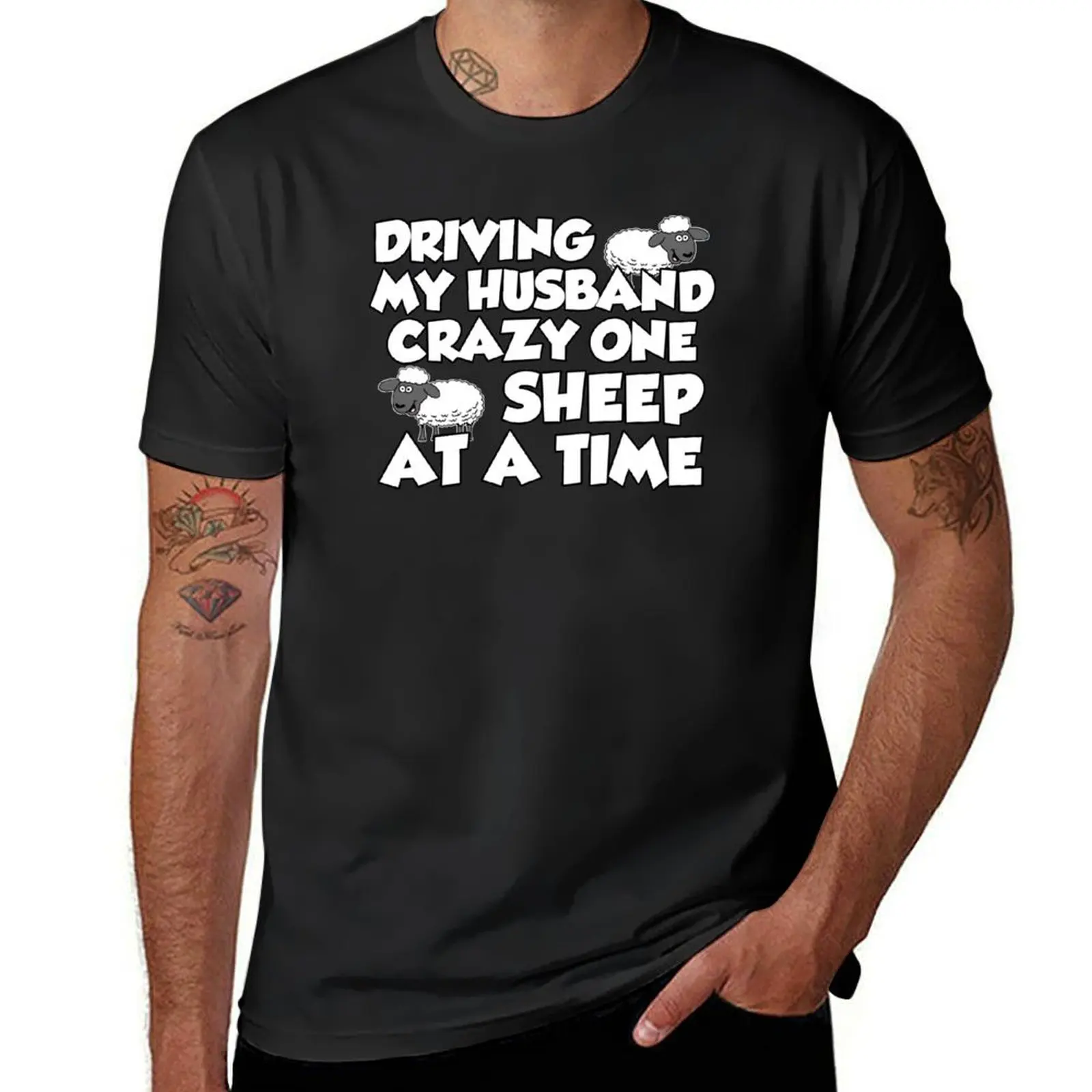 Driving My Husband Crazy One Sheep At A Time Ewe Cartoon T-Shirt kawaii clothes hippie clothes slim fit t shirts for men