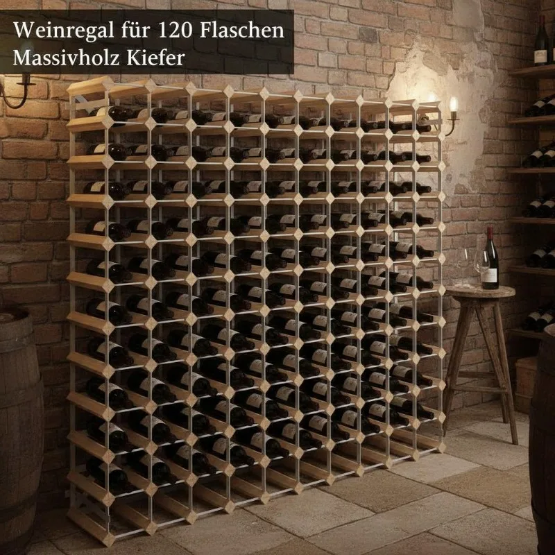 Casillero para botellas de 120 unidades, de metal sólido, ideal para cocinas y comedores.