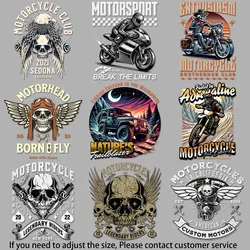 Retro style Biker Art Skull and wings Motorcycle Sticker Iron-on Transfers for Clothing Durable Heat Transfer Prints DIY Craft
