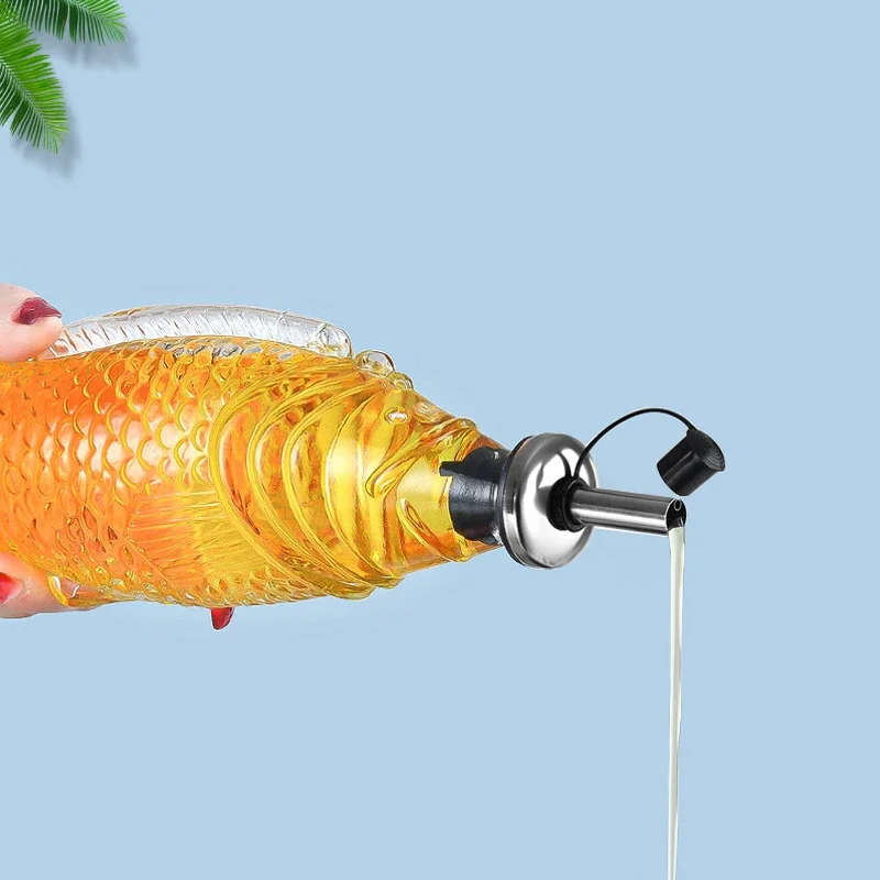 350ml Glass Oil Bottle Creative Fish Shaped Seasoning Tool Sesame Household Oil Bottle Kitchen Transparent Glass