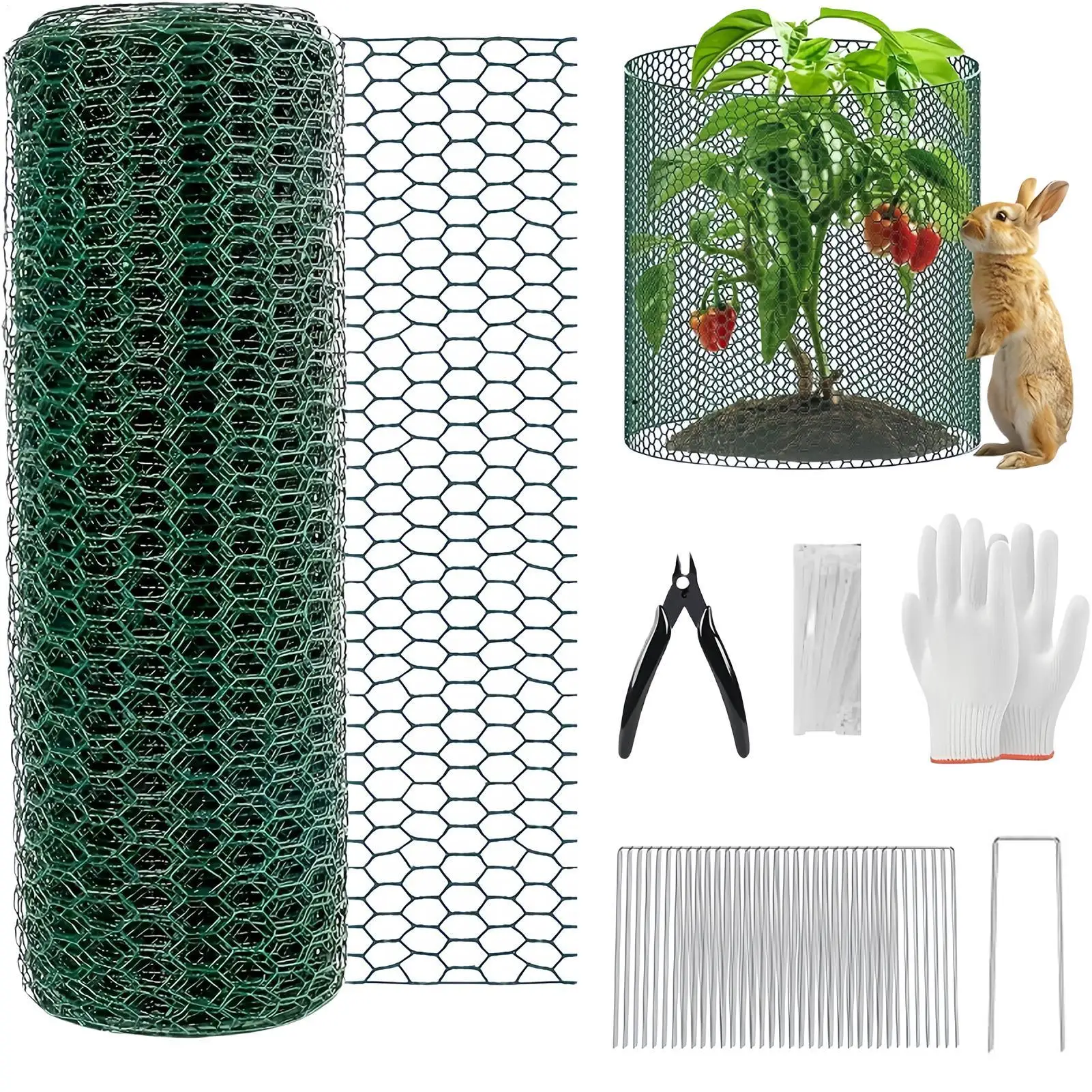 

Защитная сетка для садовых растений, металлическая сетка для защиты растений свободного выреза, рулон проволоки с заземляющими кольями и стяжками для защиты растений от животных