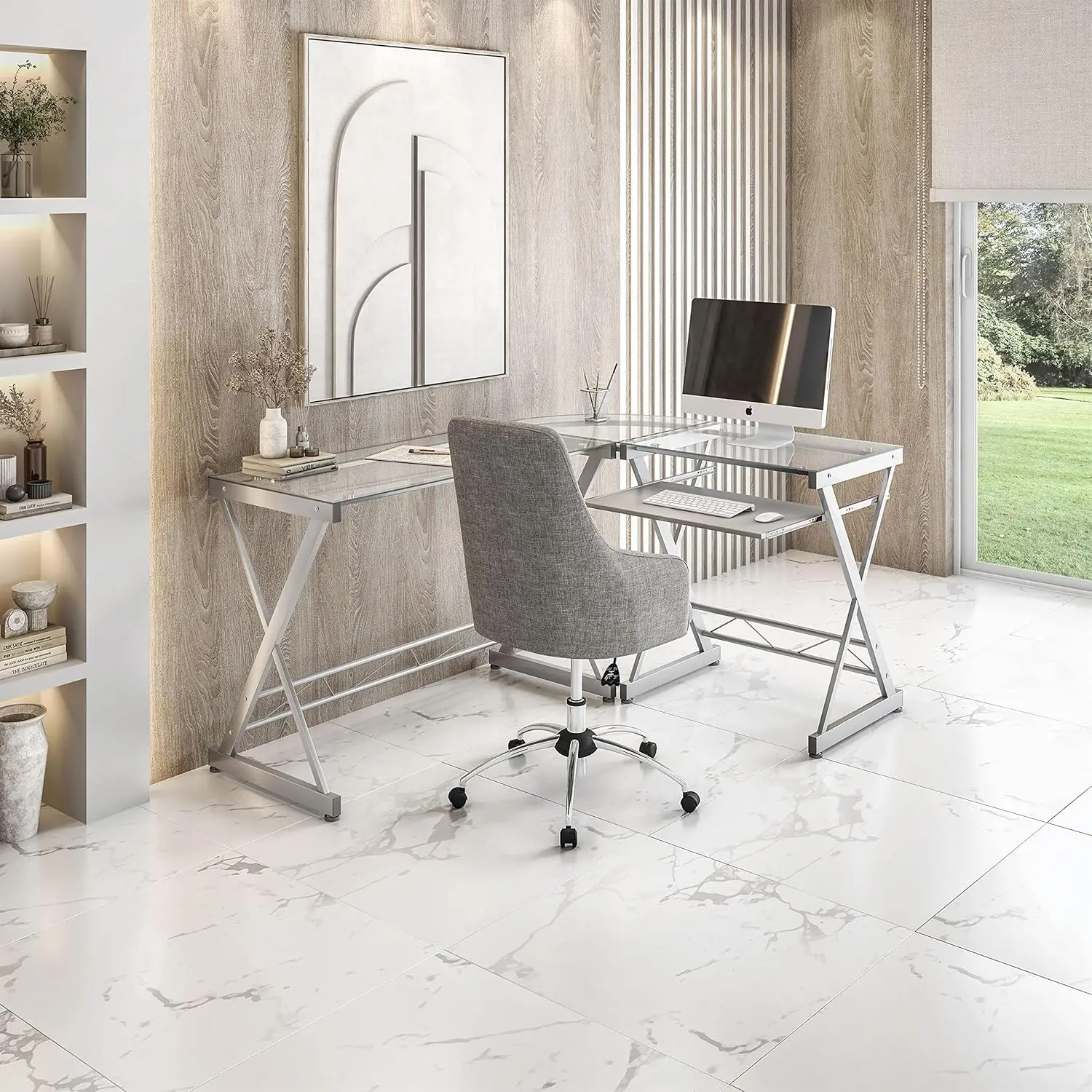 L-Shape Glass Computer Desk Clear 29.5