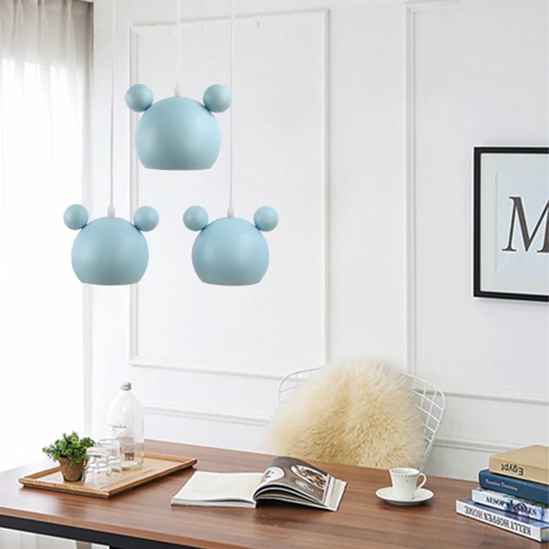 Moderne Mickey Anhänger Lichter Bunte Eisen Hanglamp Für Esszimmer Schlafzimmer Baby Zimmer Nordic Wohnkultur E27 Leuchte Suspension