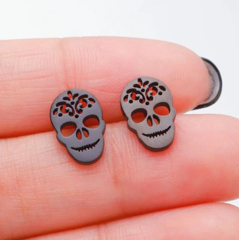 punk skeleton Ear piercing black stud earrings for women halloween scary decoration Holiday Party gifts minimalist earrings