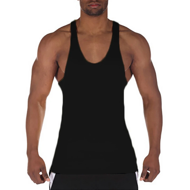Mens Casual Sport Y-back Tank Tops Summer CottonAbsorb Sweat  Sleeveless T-Shirts Gym Fitness Bodybuilding Muscle Stringer Vests