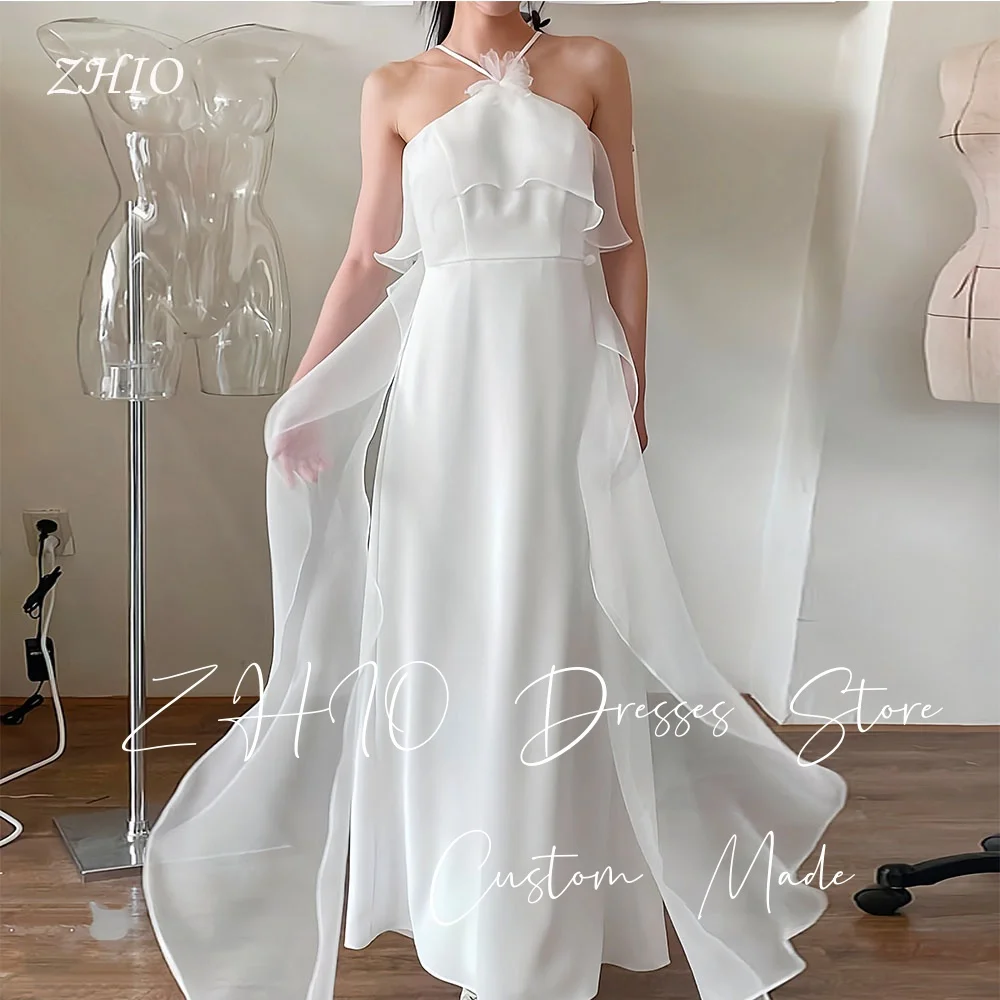 ZHIO فستان زفاف عاجي بسيط رسن بدون أكمام ثنيات على شكل حرف a من الساتان كوريا تبادل لاطلاق النار فستان زفاف مخصص الجنية  ওয়েডিং ders