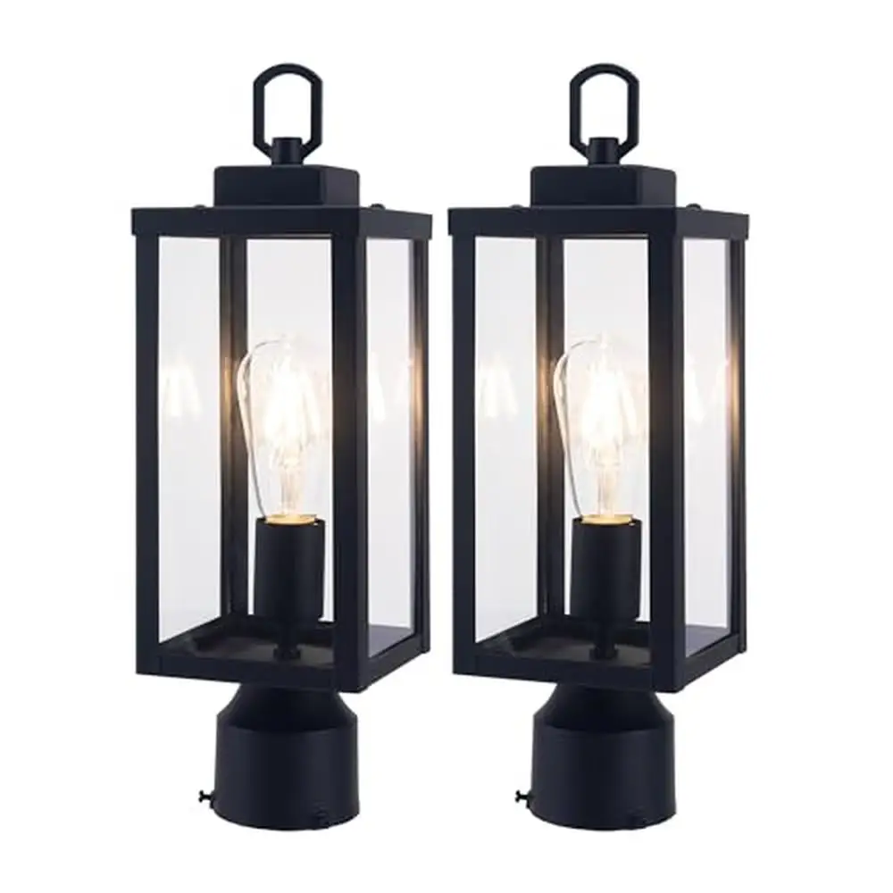 

Outdoor Post Light Fixture E26 Base Metal Housing Glass Wet Location Matte Black Set of 2