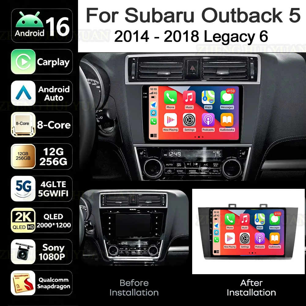 Android 16 For Subaru Outback 5 2014 - 2018 Legacy 6 2014 - 2018 CarPlay&Auto Car Radio Stereo GPS Navigation Multimedia Player