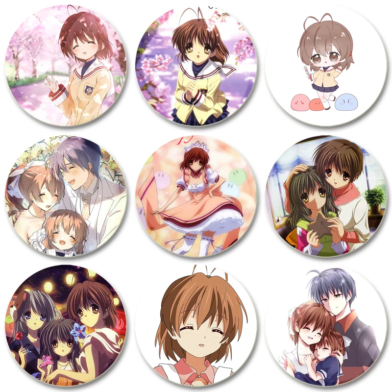 شارة دبابيس أنيمي مستديرة لحقيبة الظهر ، دبابيس شخصية Clannad ، Kuromi Ichinose ، Tomoya Okazaki ، Tomoyo Sakagami ، هدايا الملحقات