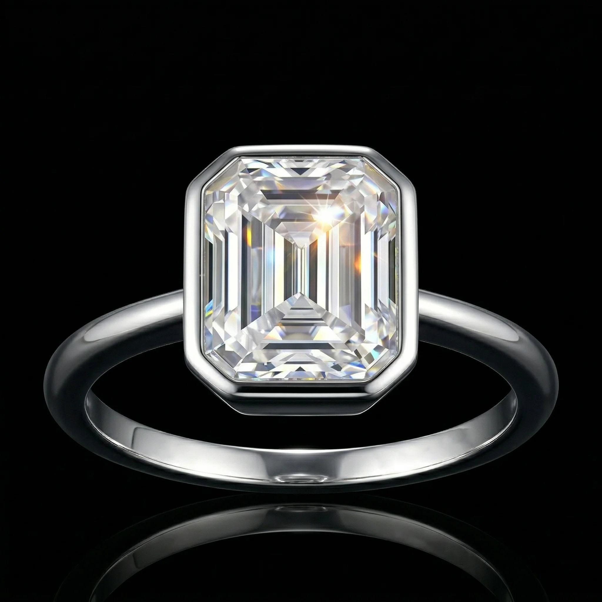 

Emerald Cut Moissanite Ring, 925 Sterling Silver, D Color VVS1, 2 Carat, Minimalist Geometric, Men's Business, With Certificate