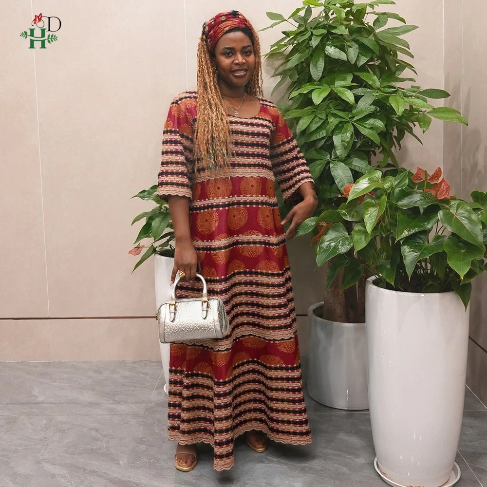H&D New African Clothes For Women Traditional Embroidery Dresses Bazin Riche Maxi Dress Women High quality Party Wedding